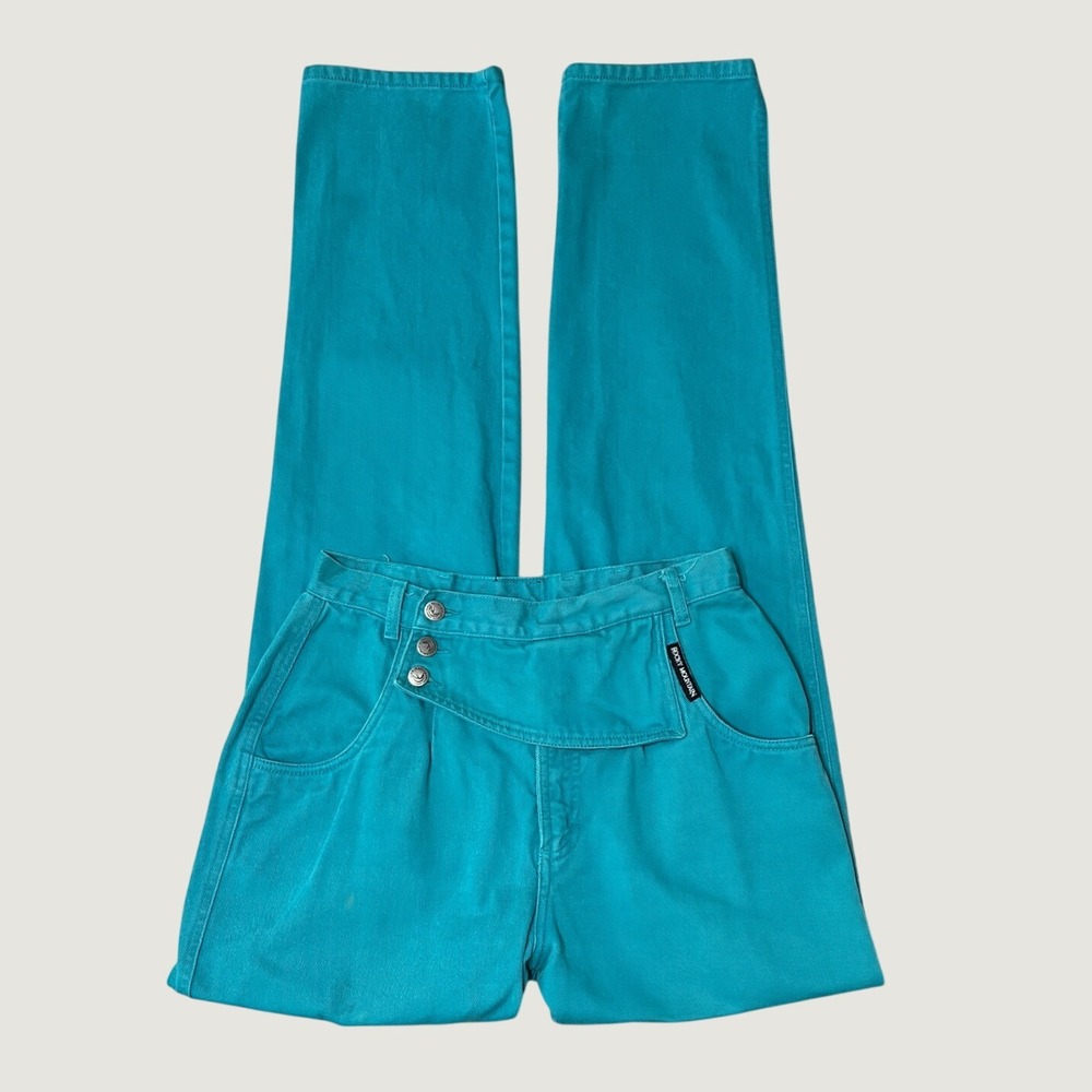 Vintage Western Rockies Rocky Mountain Jeans Teal 28 x34 Asymmetrical Yoke Rodeo